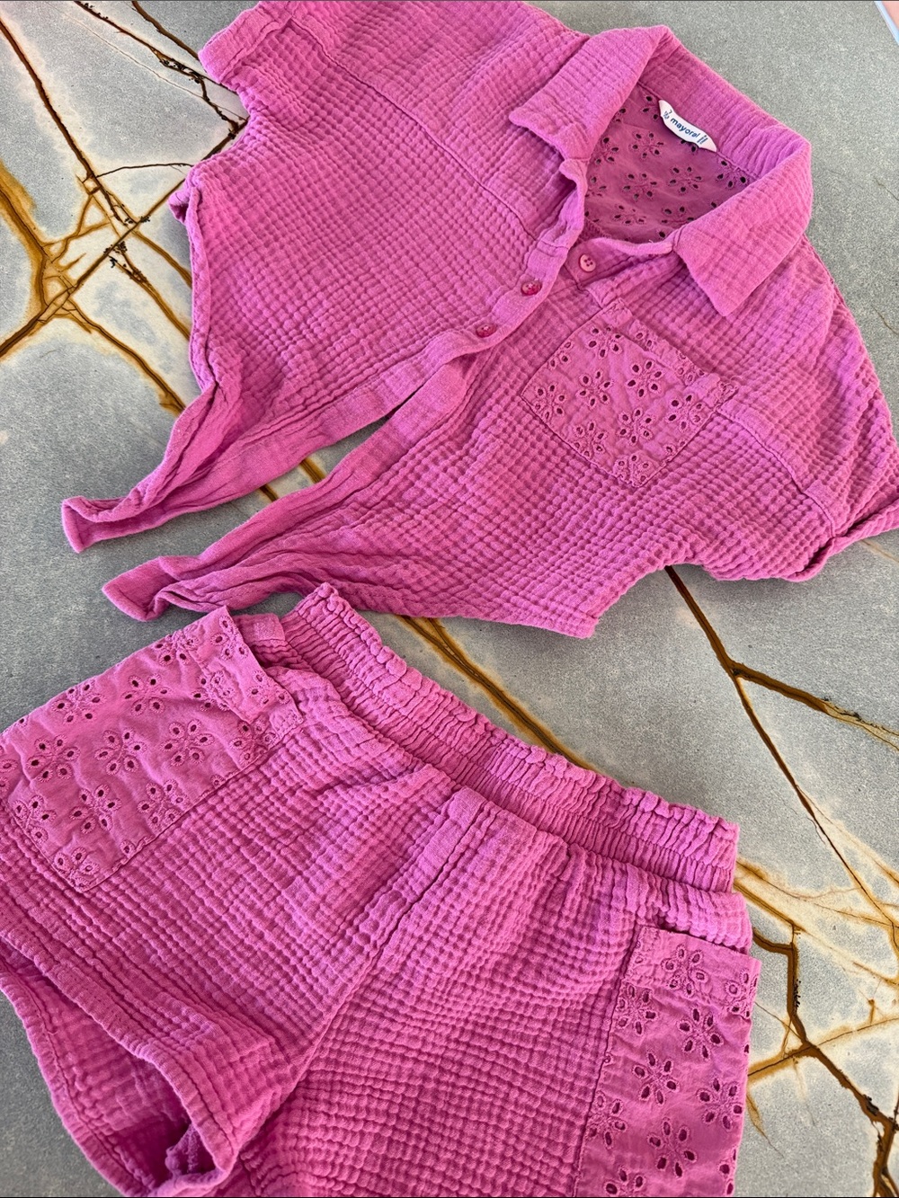 Purple Two-Piece Gauze Eyelet Set
